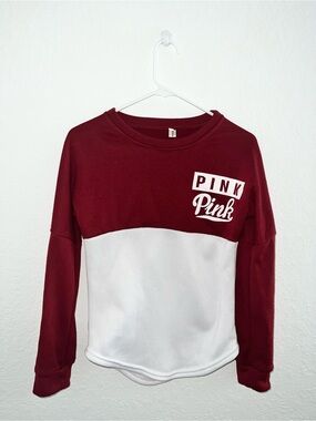 PINK Victoria's Secret Maroon and White Colorblock Crewneck Sweatshirt